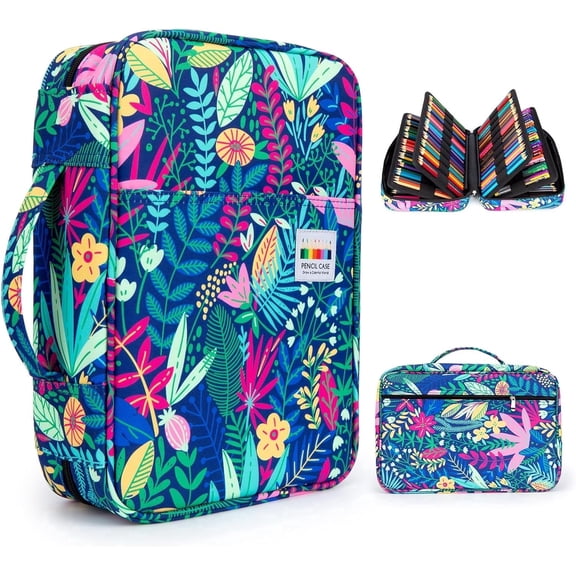 YOUSHARES 300 Slots Color Pencil Case - Pen Case Organizer with Handy Wrap & Zipper, Multilayer Holder for Prismacolor Colored Pencils & Gel Pen (Rainforest)