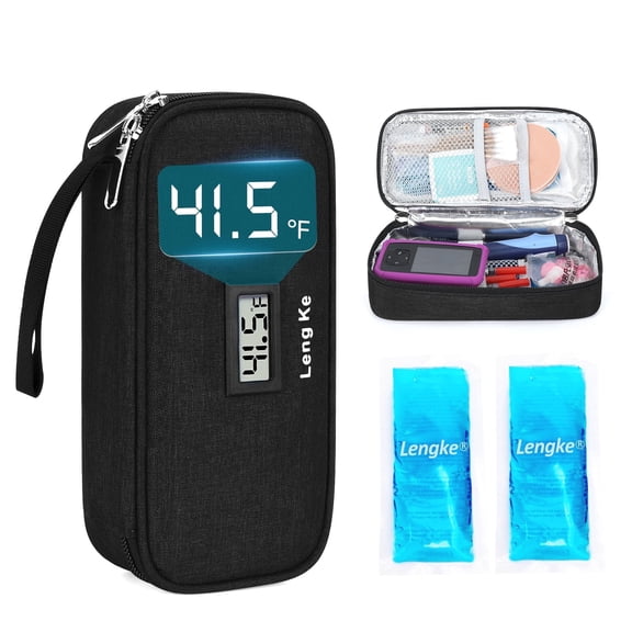 YOUSHARES Insulin Cooler Travel Case with 2 Ice Pack - TSA Approved Diabetic Medication Pen Cooling Bag with Temperature Display, Refrigerated Diabetes Supplies Organizer Insulated Storage Kit(Black)