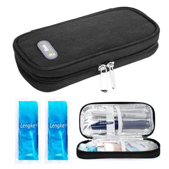 YOUSHARES Insulin Cooler Travel Case - Diabetic Case Insulated Organizer Portable Cooling Bag for Insulin Pen and Medication Diabetic Care Supplies with 2 TSA Approved Ice Pack (Black)