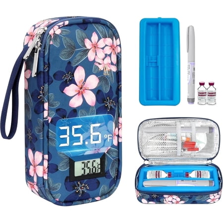 YOUSHARES Insulin Cooler Travel Case for Pen & Vials, TSA Approved Temp Display Bag for Ozempic Wegovy Mounjaro Zepbound, Ice Brick Diabetes Supplies Organizer (Magnolia)