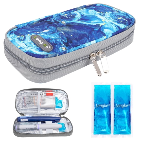 YOUSHARES Insulin Cooler Travel Case - Portable Refrigerated Medicine Case for Insulin Pen, Medication and Diabetic Supplies with 2 TSA Approved Ice Pack (Quicksand Blue)