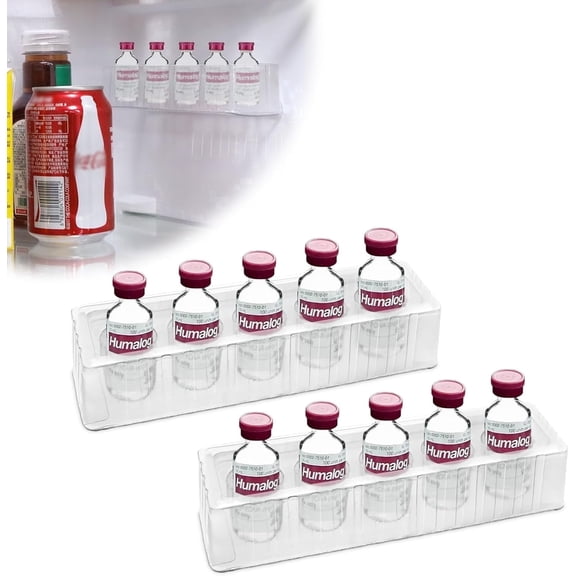 YOUSHARES Insulin Refrigerator Storage Tray - 10ml Peptide Vial Holder, 5-Slots Diabetic Insulin Organizer Case Compatible with U-100 Vials 24mm (0.94 inches) Diameter - 2 Packs