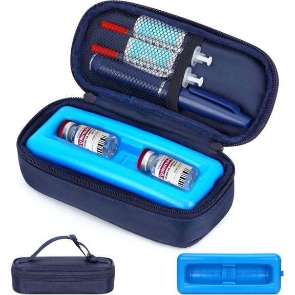 YOUSHARES Insulin Vial Cooler Travel Case - Diabetes Travel Case TSA Approved, Medication Vial Cooling Bag with Protective Ice Brick, Refrigerated Diabetes Supplies Organizer for Trip Storage(Blue)