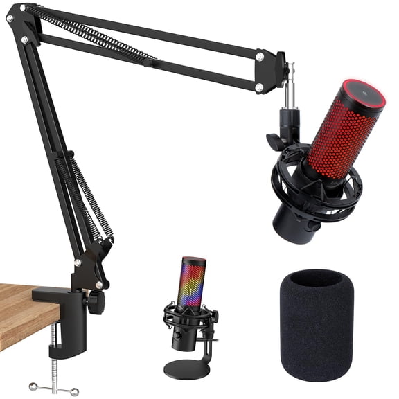YOUSHARES Mic Boom Arm Stand - Boom Arm for HyperX QuadCast 2, QuadCast 2S, QuadCast, QuadCast S, Yeti, AM8, SM7B Gaming Mic and Most Microphones using 3/8" to 5/8" Adapter with QuadCast 2 Windscreen