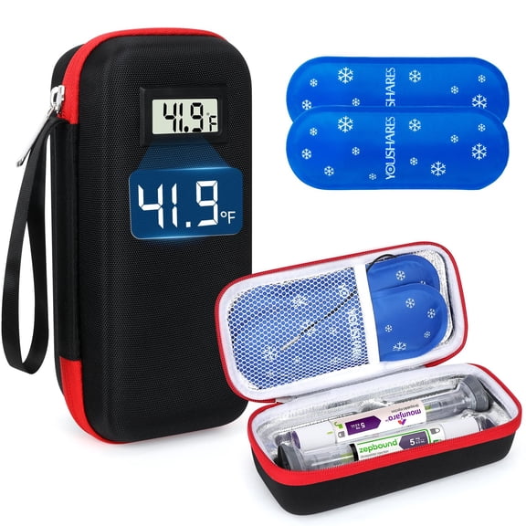 YOUSHARES Travel Case for Zepbound & Mounjaro Pens,EVA Insulated Tirzepatide Cooler Travel Case TSA Approved with Temperature Display,Portable GLP-1 Pen Holder with 2 Ice Packs