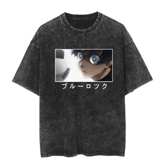 YOUSHENGER BLUE Cotton T-Shirt For Men Women Washed Vintage Tees Fashion Anime LOCK Crew Neck Tshirts
