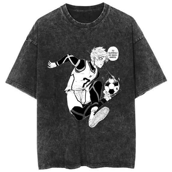 YOUSHENGER BLUE Summer Cotton T-Shirt Fashion Anime LOCK Washed Vintage Short Sleeve TShirt For Men Women