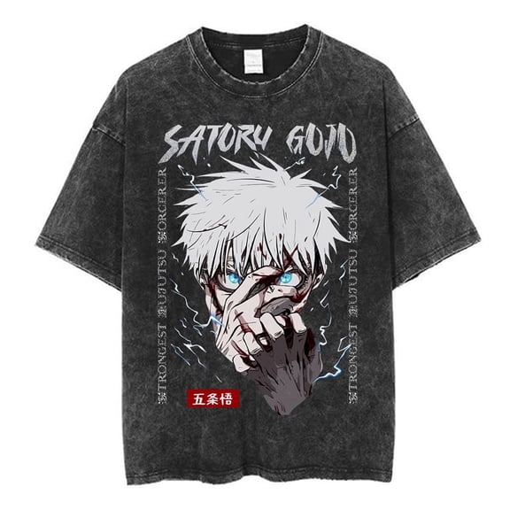 YOUSHENGER Cotton TShirt Anime Satoru Crewneck TShirt For Men Tees New Print Gojo Washed Loose T Shirt