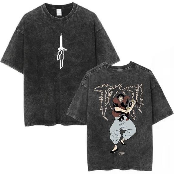 YOUSHENGER Cotton TShirt Men's Anime Satoru Tees Tops New Print Gojo Washed Oversized Summer Casual T-Shirts