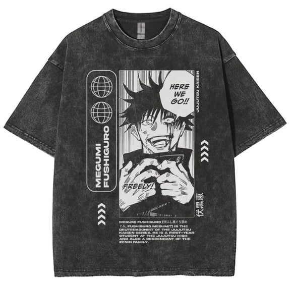 YOUSHENGER Loose Cotton T-Shirt Men Women Summer Satoru Tees Fashion Gojo Washed Vintage Short Sleeve TShirts