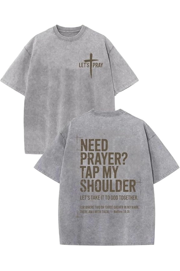 YOUSHENGER Need Prayer Tap My Shoulder Cotton T-Shirt Casual Washed Vintage Cross God Tee Tops For Men Women