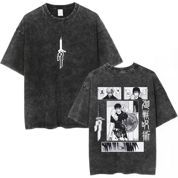 YOUSHENGER Summer Anime Satoru Cotton TShirt Men Short Sleeve Tees Hot Print Gojo Washed Crewneck T-Shirts