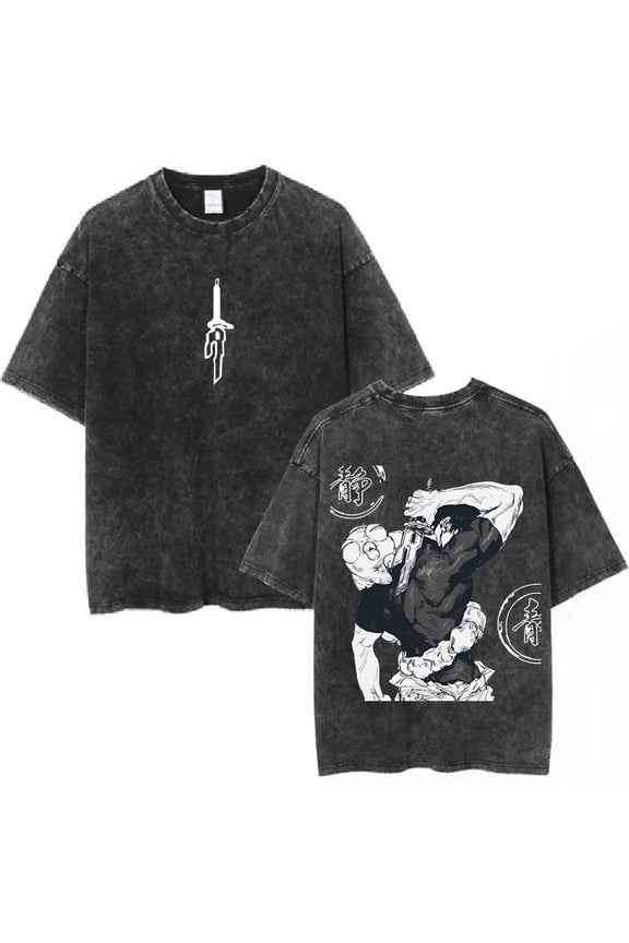 Summer Anime Satoru Cotton TShirt Men Short Sleeve Tees Hot Print Gojo Washed Crewneck T-Shirts