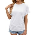 thumbnail image 1 of YOUSNH 2024 Spring/Summer New Solid Round Neck Loose Short Sleeved T Shirt Top for Women Womens Tops 2024 White L, 1 of 6