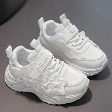 YOUSNH Girls Sports Shoes Fashion New Pattern Simple and Cute Star Pattern Flat Bottom Comfortable Non Hook Loop Seasonal Casual Shoes Kids Shoes White 1