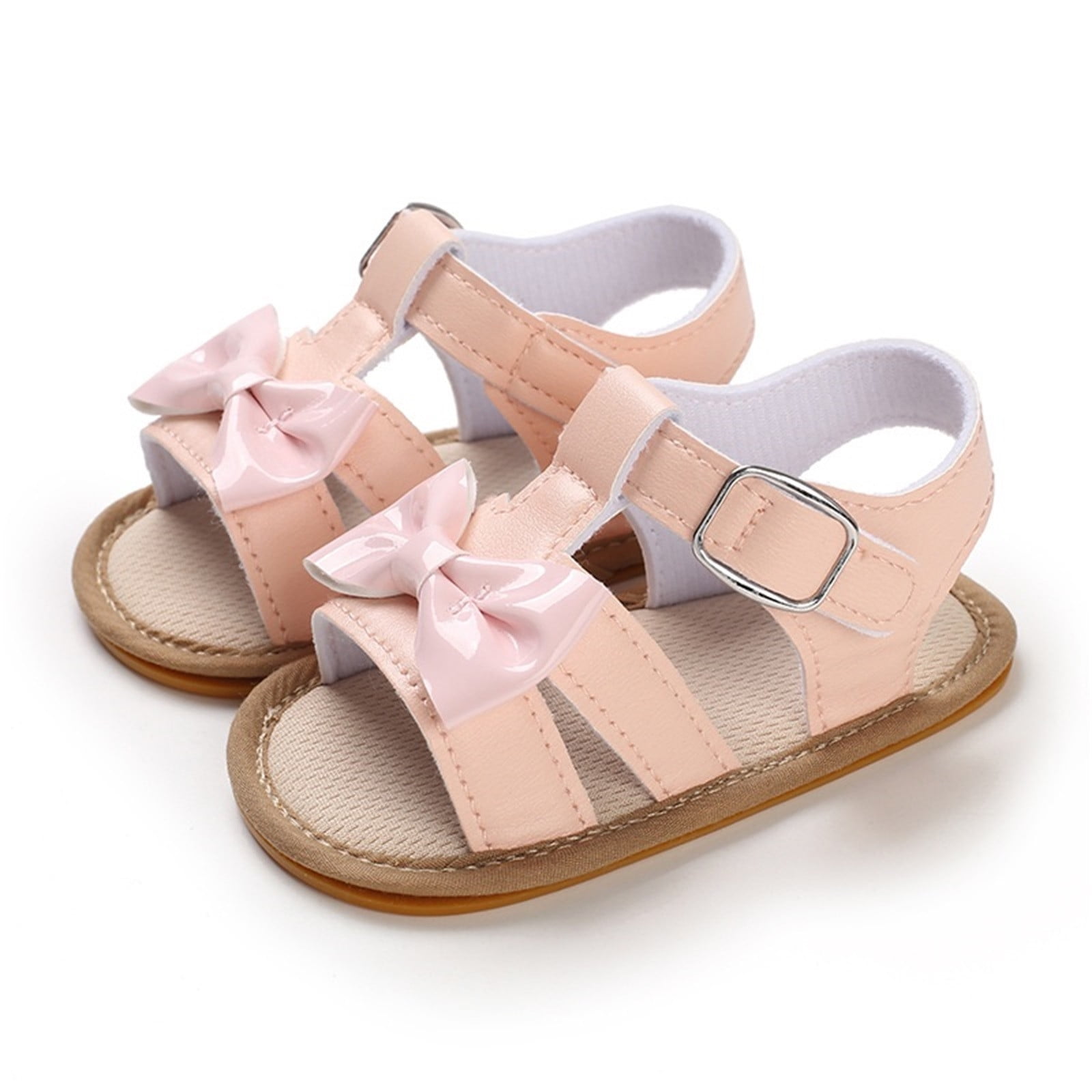YOUSNH Spring And Summer Children Toddler Shoes Boys And Girls Sandals Flat Bottom Light Buckle Open Toe Comfortable Cute Bow Sandals for Kids Pink 5