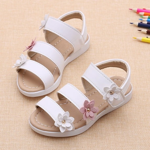 Ediodpoh Summer Kids Children Sandals Fashion Big Flower Girls Flat Pricness Shoes White 11