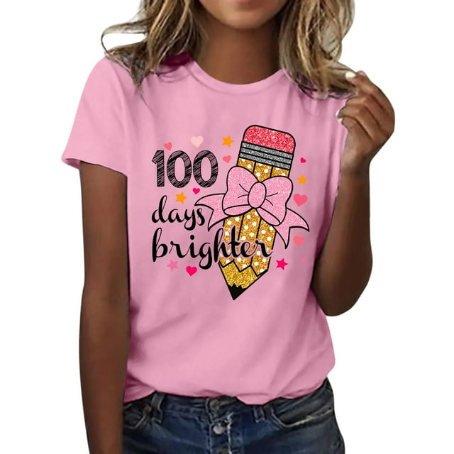 YOUSNH T-shirts for Women 100 Days of School Shirt Women Teacher Shirts ...