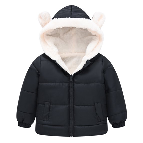 YOUSNH Toddler Boys Girls Winter Coat Bear Ears Hooded Jacket Wear Thicken Windproof Zipper Warm Outwear Jackets for Kids Black 4-5 Years