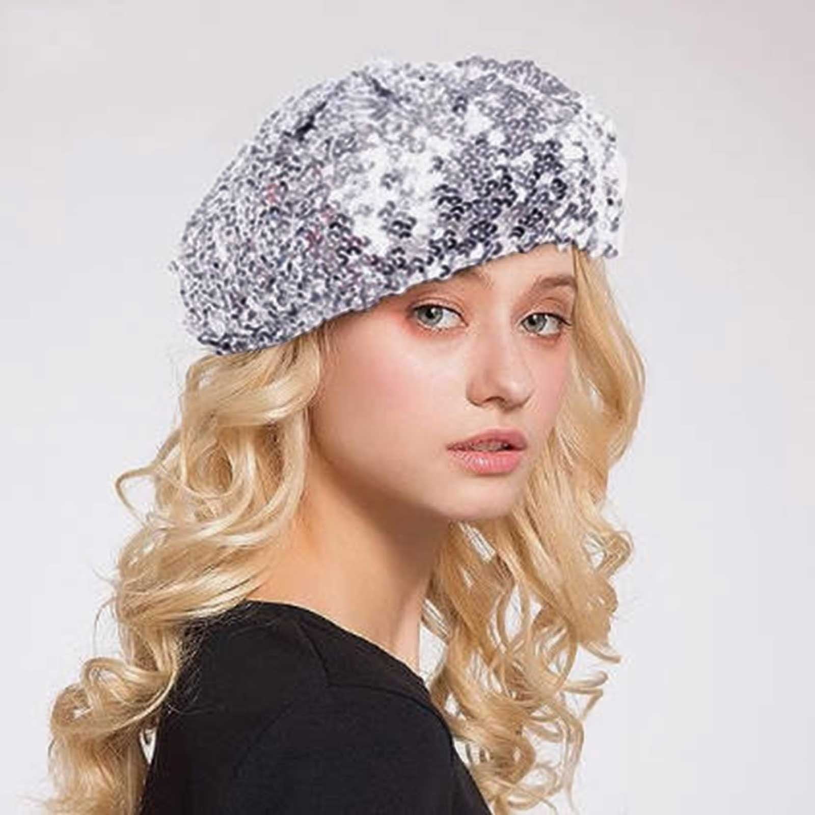 YOUSNH Women Fashion Sparkling Sequins Beret Colorful Cap Dress Hat Berets for Women