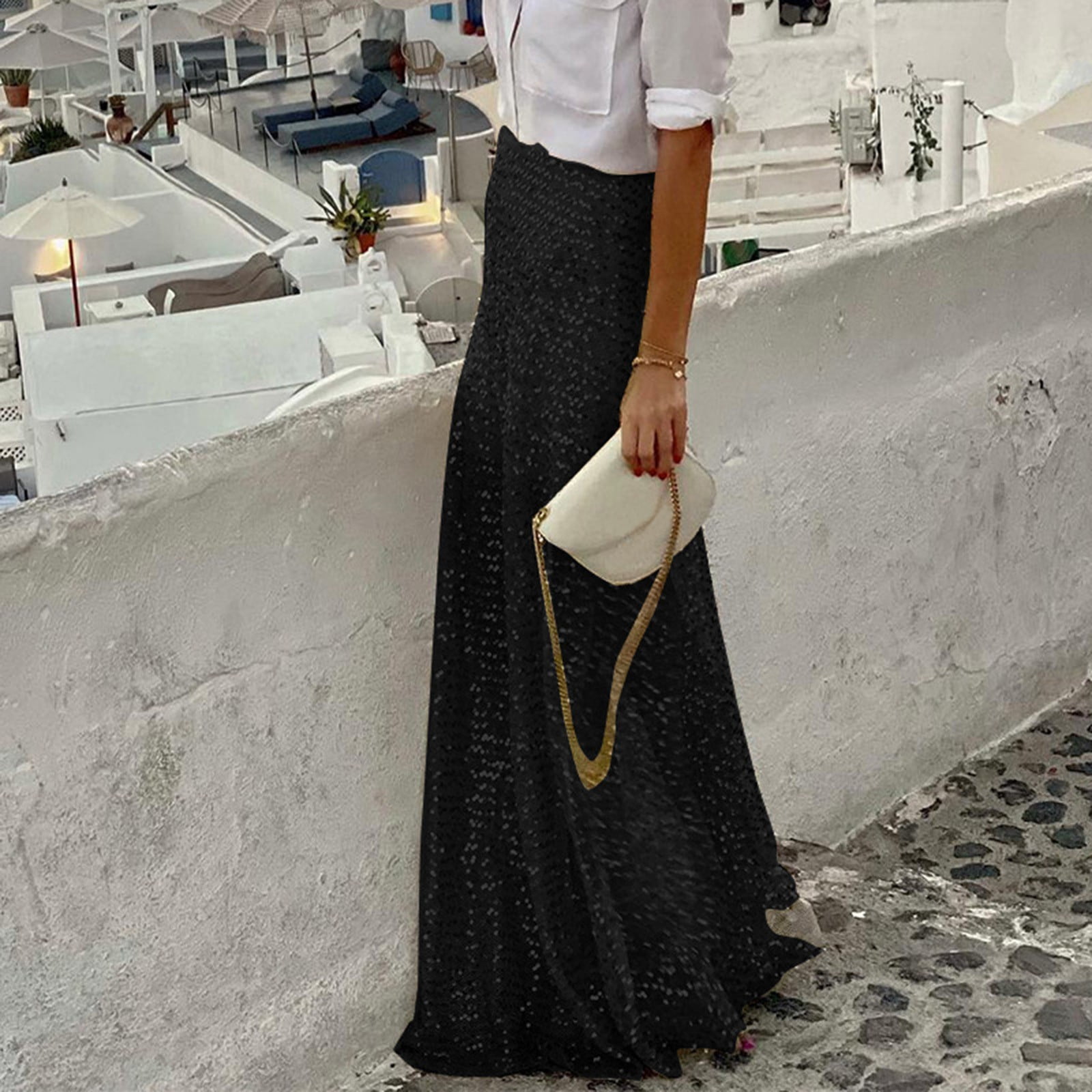 YOUSNH Women Skirts Elastic Waist Gold Sequin Glitter Skirt Elegant ...