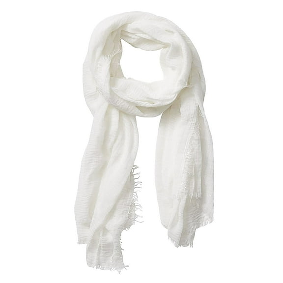 YOUSNH Women Solid Crinkle Vintage Soft Scarf with Fringed Long Edges Scarves Scarf for Women White