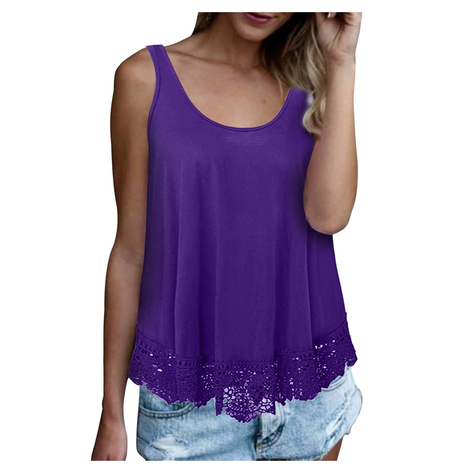 YOUSNH Women's Casual Swing Lace Hollow Out Flowy Solid