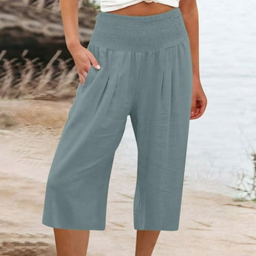 YOUSNH Women's Cotton and Linen Solid Color Elasticated Waist Casual Pants Sports Capri Pants Summer Pants for Women 2024 AG XL