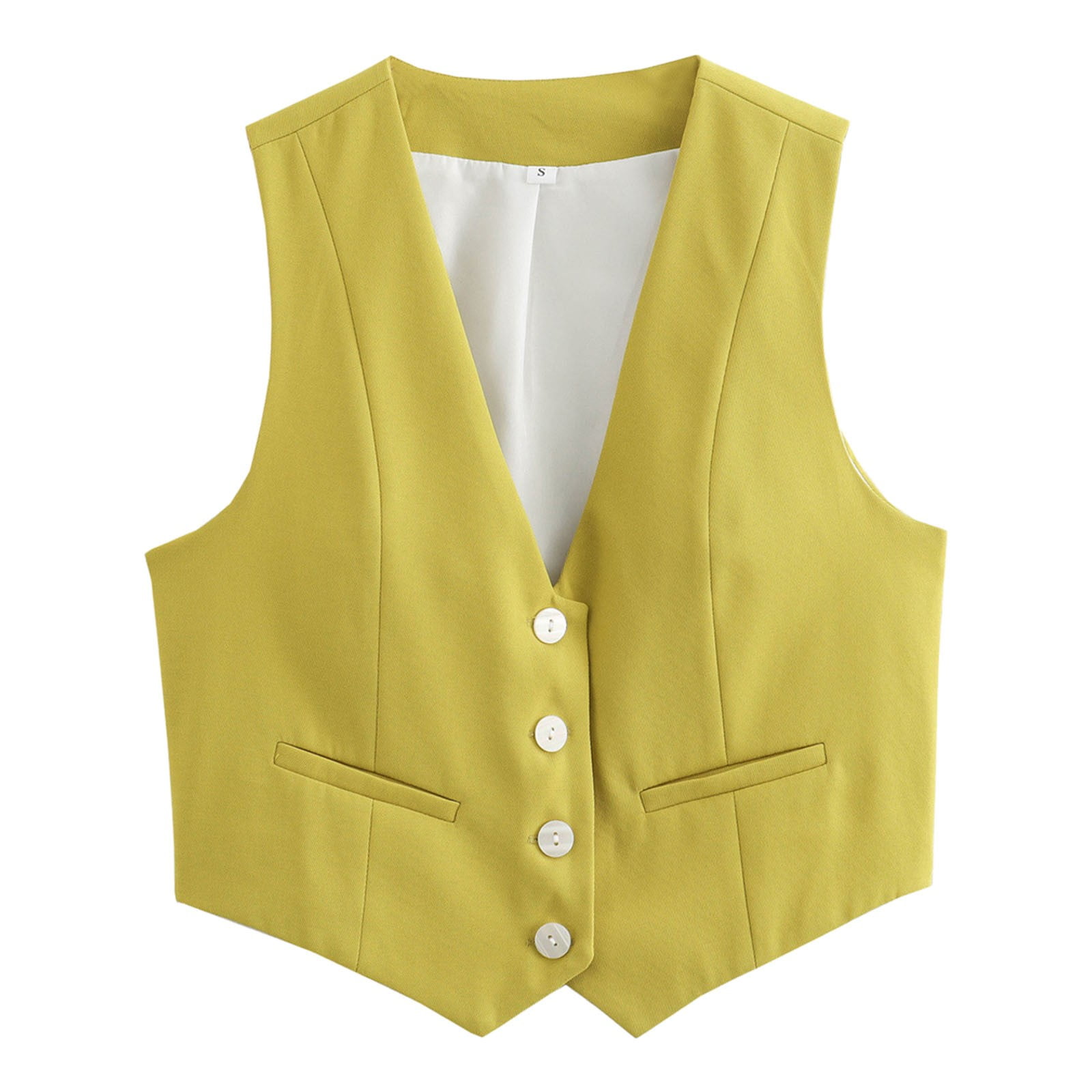 YOUSNH Women's Cropped Suit Vest Dressy V Neck Button Down Jacket