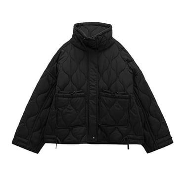YOUSNH Women's Oversized Quilted Jacket Zip up Stand Collar Lightweight Jackets Padded Winter Coat Women's Down Jackets & Parkas Black M