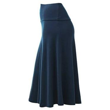 YOUSNH Women's Solid Lightweight Flare Midi Pull on Closure Skirt S XXL Plus Size Womens Skirt A XXL