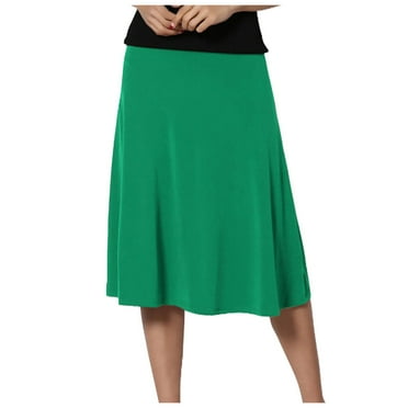 YOUSNH Women's Solid Lightweight Flare Midi Pull on Closure Skirt S XXL Plus Size Womens Skirt AG XL