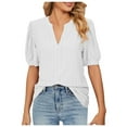 thumbnail image 1 of YOUSNH Women's Summer Casual V Neck Solid Color Hollow Puffy Sleeve Loose T Shirt Top T-shirts for Women 2024 White XXL, 1 of 3