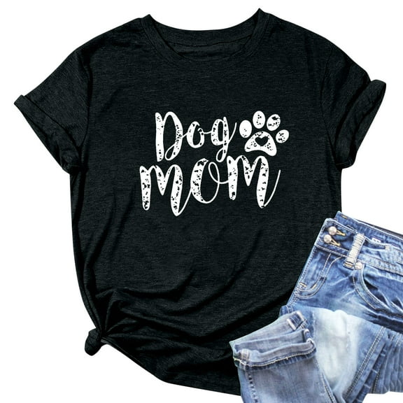 YOUSNH Women's T Shirt Print Cute T Shirt Cute Dog Mom Short Sleeve T Shirt Womens Tops 2024 Black XXL