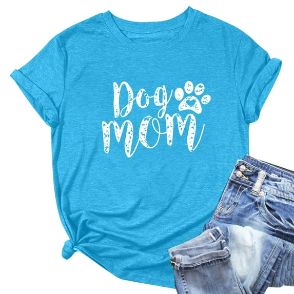 YOUSNH Women's T Shirt Print Cute T Shirt Cute Dog Mom Short Sleeve T Shirt Womens Tops 2024 Sky Blue M
