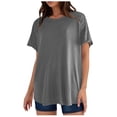 thumbnail image 1 of YOUSNH Womens Casual Spring Summer Solid Short Sleeve O Neck Loose T Shirt Top T-shirts for Women 2024 Grey M, 1 of 7