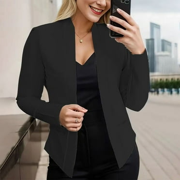 YOUSNH Womens Ladies Cardigan Solid Long Sleeve Pocket Coat Outerwear Trench Coat Womens Jackets Black S