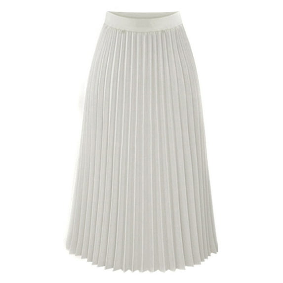 YOUSNH Womens Solid Pleated Elegant Midi Elastic Waist Maxi Skirt Womens Skirt White S