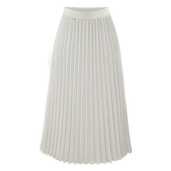 YOUSNH Womens Solid Pleated Elegant Midi Elastic Waist Maxi Skirt Womens Skirt White XL