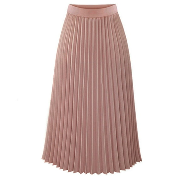 YOUSNH Womens Solid Pleated Elegant Midi Elastic Waist Maxi Skirt Womens Skirts Pink L