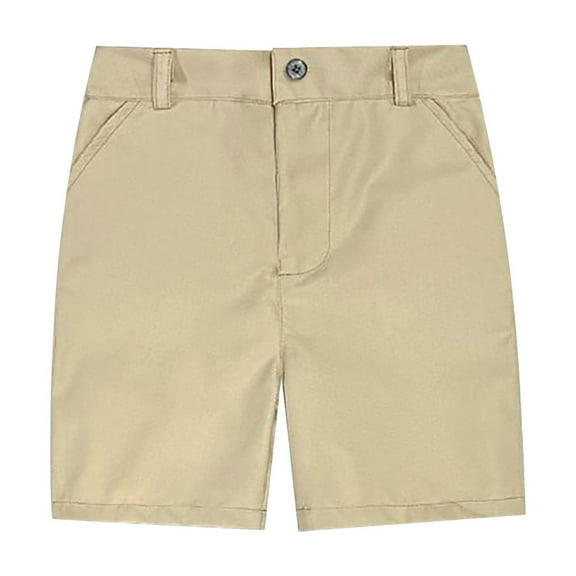 YOUSNH Youth Boys Shorts Stretch School Clothes Kids Flat Front Dress Chino Twill Casual Shorts Pockets Summer Shorts Khaki 3-4 Years