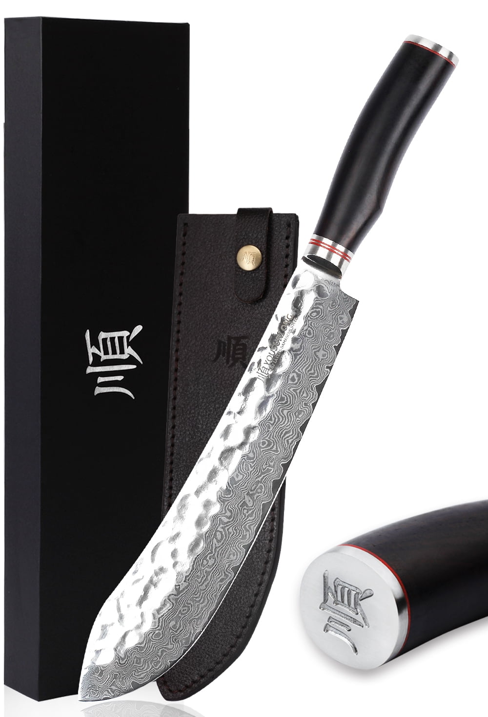 YOUSUNLONG 10 Inch Bull Nose Pro Butcher Knife, Japanese 67 Layers Hammered Damascus Steel