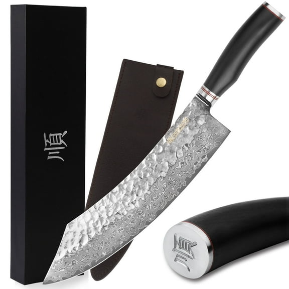 YOUSUNLONG 12-inch Butcher Knife, Ultra Sharp Blade Japanese Damascus Steel Breaking Knives and Ebony Wood Handle