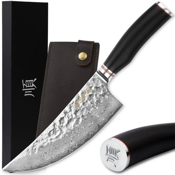 YOUSUNLONG Meat Cleaver Butcher Knife 8 Inch - Japanese Hammered Damascus Steel Kitchen Knives