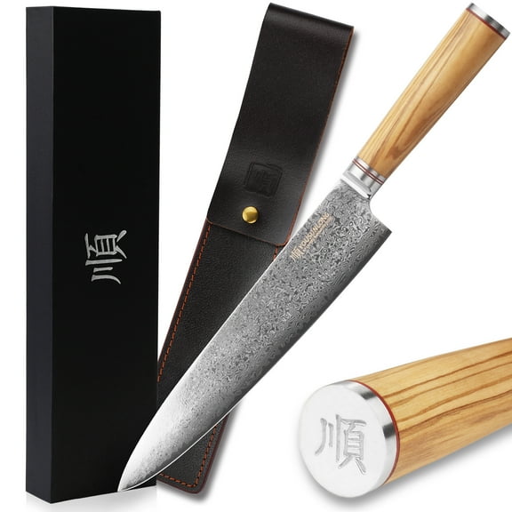 YOUSUNLONG Chef's Knife 10 Inch - Japanese Damascus Steel Super Sharp Italian Olivewood Handle