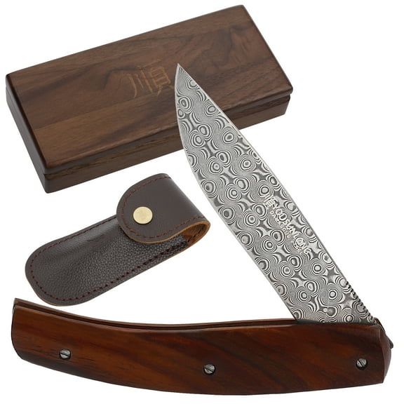YOUSUNLONG Pocket Knife - Folding Knife Overall 186mm Damascus Steel Natural Rosewood Handle