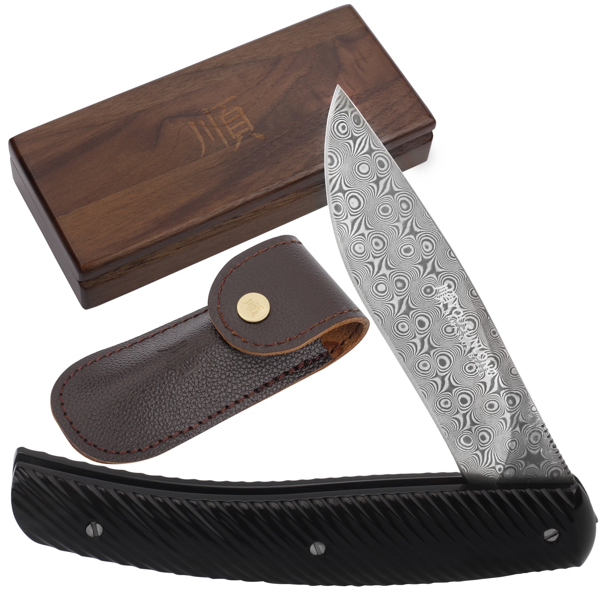 YOUSUNLONG Pocket Knives Overall 186mm, Damascus Steel Blade Folding Knife for Camping Hunting