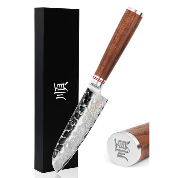 YOUSUNLONG Santoku Knife 5 inch - Professional Chef's Knives Japanese Hammered Damascus Steel Knife