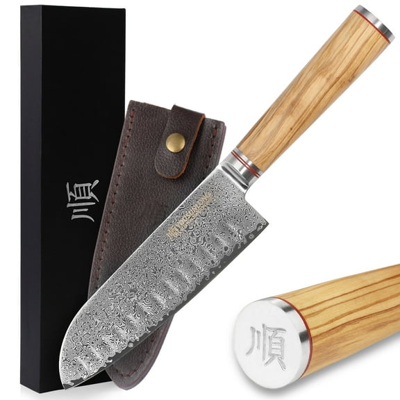 YOUSUNLONG Santoku Gyuto Knives 7 Inch, Japanese Damascus Steel Kitchen Chef's Knife