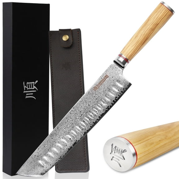 YOUSUNLONG Tanto Chef Knife 10 inch - Japanese Damascus Steel Razor Sharp Italian Olive Wood Handle